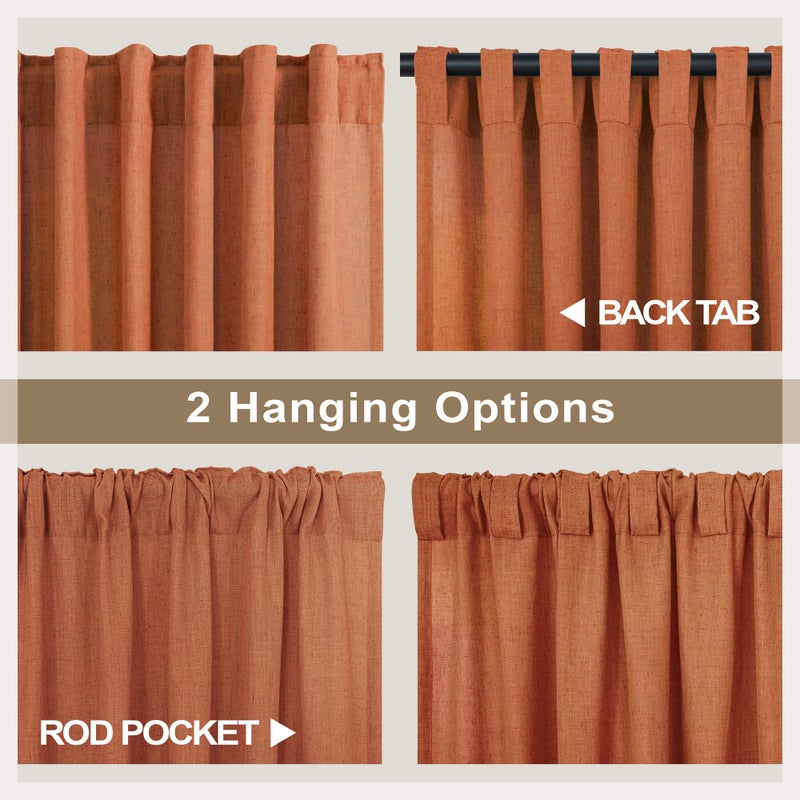 Pitalk Fall Cafe Curtains Burnt Orange Kitchen Curtain Boho Farmhouse 30 Inch Length Linen Sheer Short Small Window Curtains Cafe Curtains for Living Room Teen Girls Bedroom Bunk Bed 30x30 Long Western Decor - Image 4