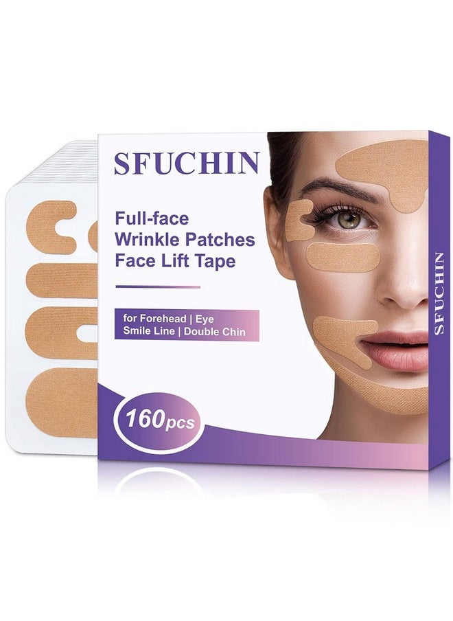 Sfuchin Wrinkle Patches Face Tape 160 Multipurpose Pre Cut High Elastic Kinesiology Full Face Tape For Wrinkles V Line Tape Forehead 11 Frown Eye Lip Chin Neck Chest Wrinkle Pads  - Image 1