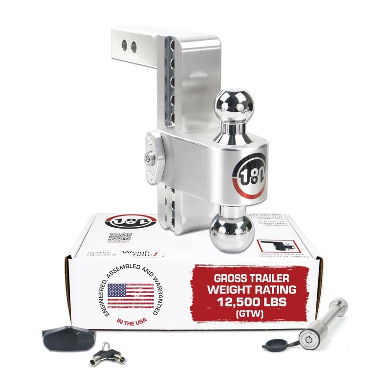 Weigh Safe 180Degree Trailer Hitch Adjustable Trailer Hitch for Towing Compatible with 25 Receivers 8 Drop ChromePlated Tow Balls 12500 GTW 2Piece Lock Set