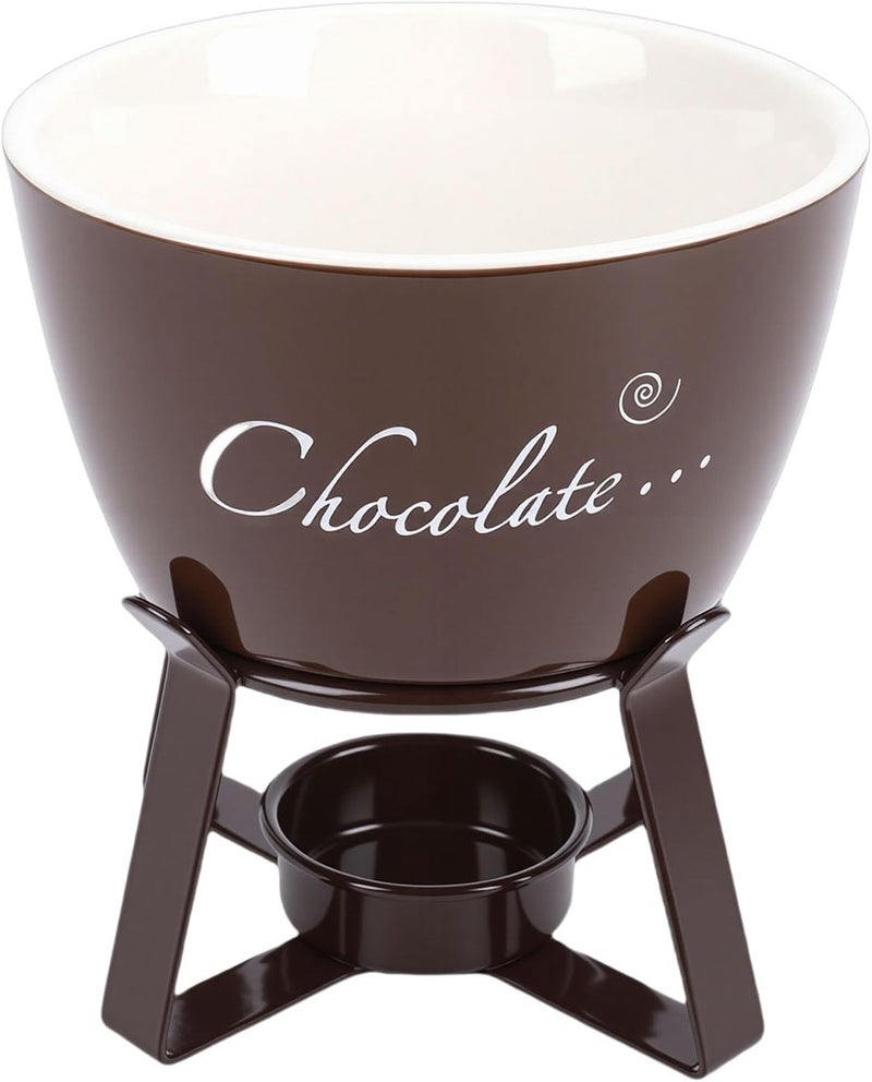 GLOGLOW Chocolate Fondue Mug, Pots & Sets Melting Cup with Fork for Tea, Parties and Home Kitchen Chocolate Fondue Mug, Ceramic Butter Warmer Nan Kitchen (Brown) - Image 3