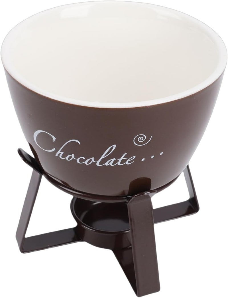 GLOGLOW Chocolate Fondue Mug, Pots & Sets Melting Cup with Fork for Tea, Parties and Home Kitchen Chocolate Fondue Mug, Ceramic Butter Warmer Nan Kitchen (Brown) - Image 2