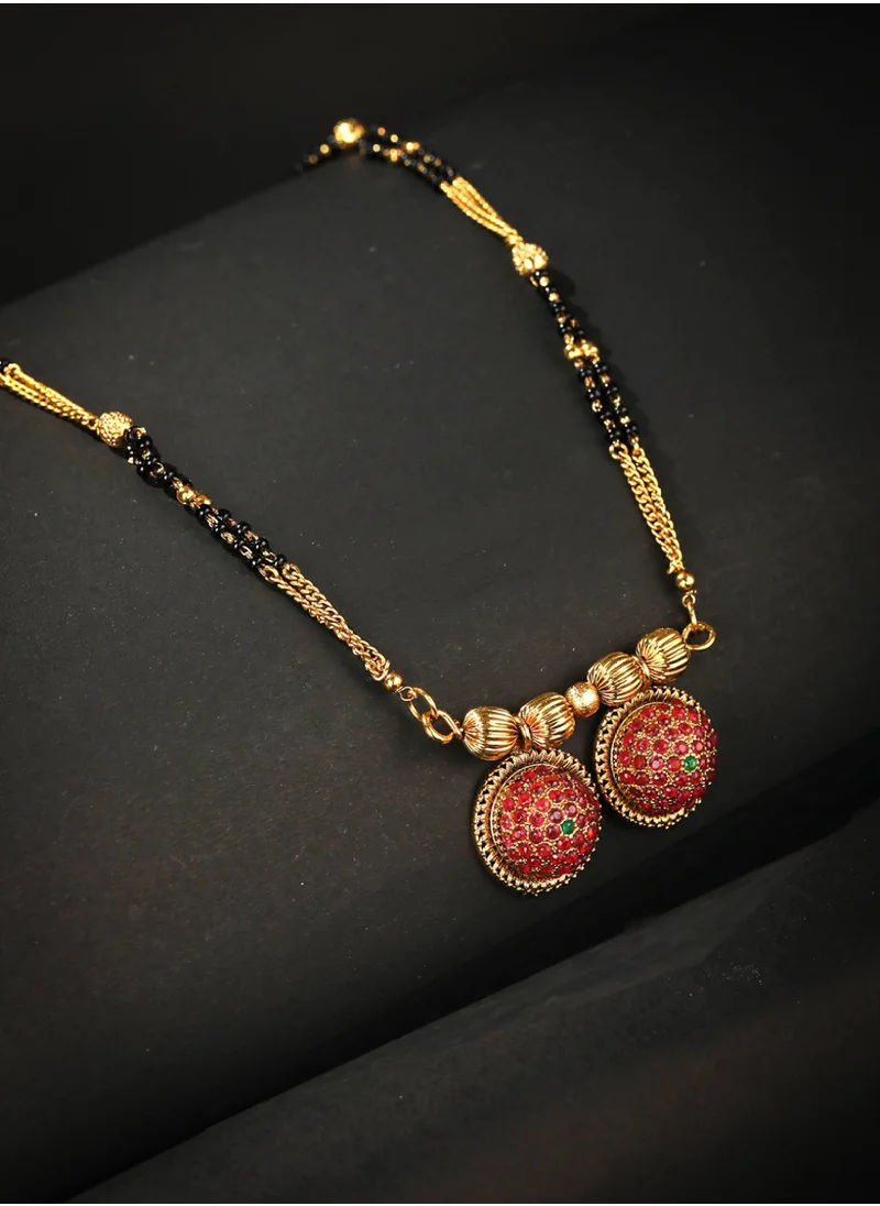 Priyaasi Pink  Black AD-Studded  Beaded Mangalsutra