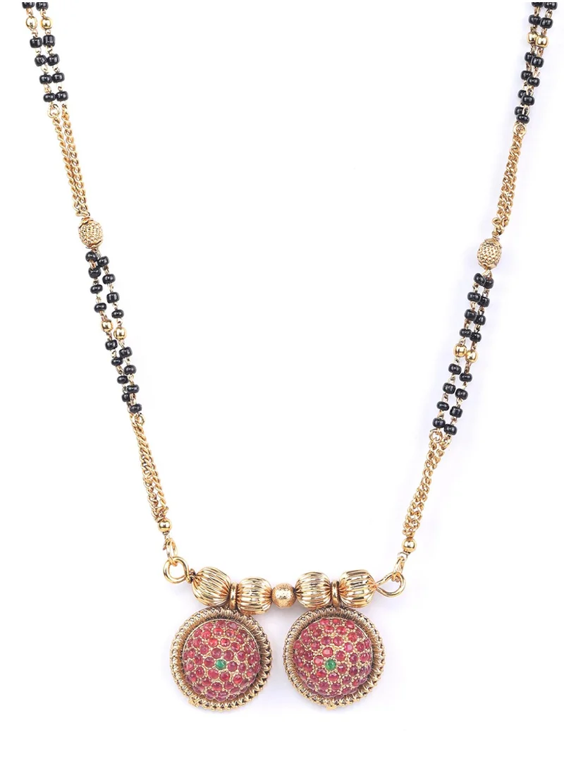 Priyaasi Pink  Black AD-Studded  Beaded Mangalsutra