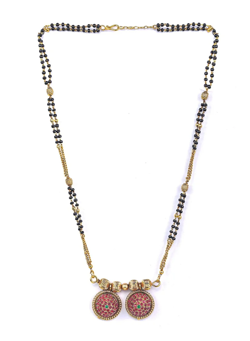 Priyaasi Pink  Black AD-Studded  Beaded Mangalsutra