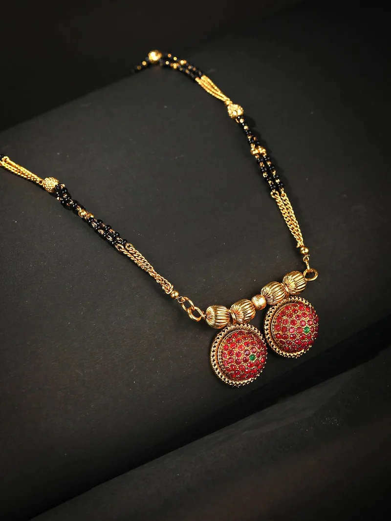 Priyaasi Pink  Black AD-Studded  Beaded Mangalsutra