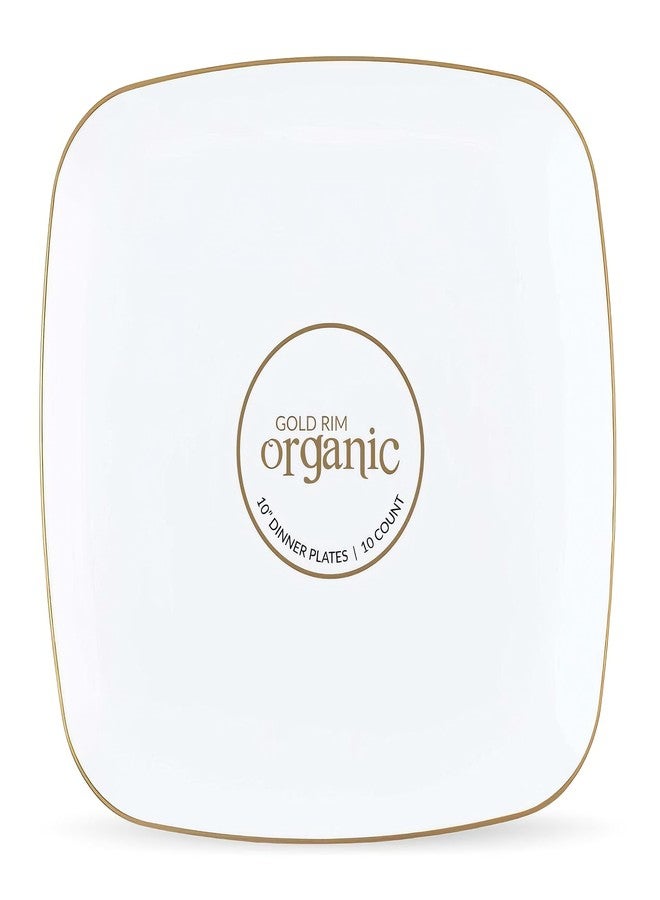 Blue Sky Organic White Disposable Plates 10" Square (10 Count) | Gold-Rimmed Plastic Dinnerware Party Essentials - Image 4