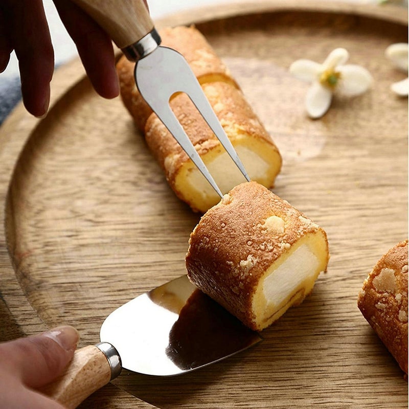 4-Piece Stainless Steel Cheese Knife Set with Polished Wooden Handles – Lightweight and Comfortable Grip – Ideal for Cutting, Spreading, and Serving All Cheese Types -Ready Design for Home and Parties - Image 4