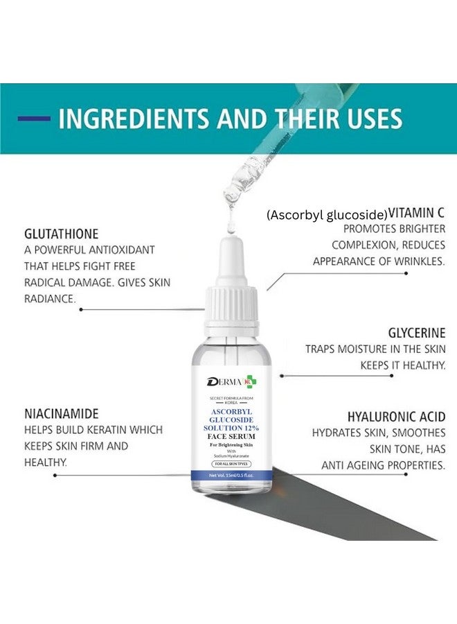 DERMAKR سيروم الوجه DERMA KR أسكوربيل جلوكوزيد، محلول 12%، 15 مل، لتفتيح البشرة، مع صوديوم هيالورونات - Image 2