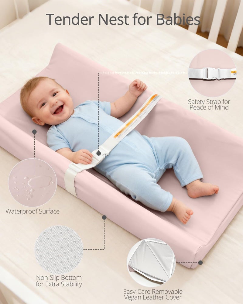 TAOCI Baby Changing Pad, Wipeable Changing Pad, Diaper Changing Pads, Pink Vegan Leather Waterproof Changing Table Topper for Dresser and Table - Image 2
