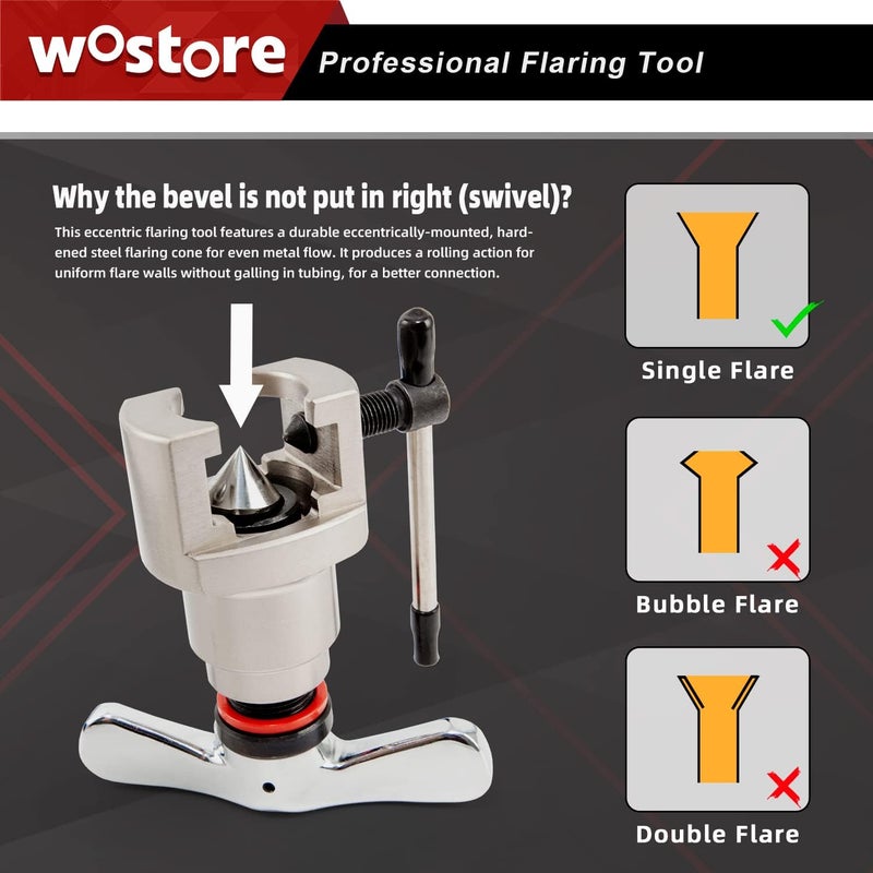 Wostore Flaring Tools Set 2 Flaring Bar for 15 Dies Sizes Eccentric Cone Refrigeration HVAC with Tube Cutter and Reamer - Image 3