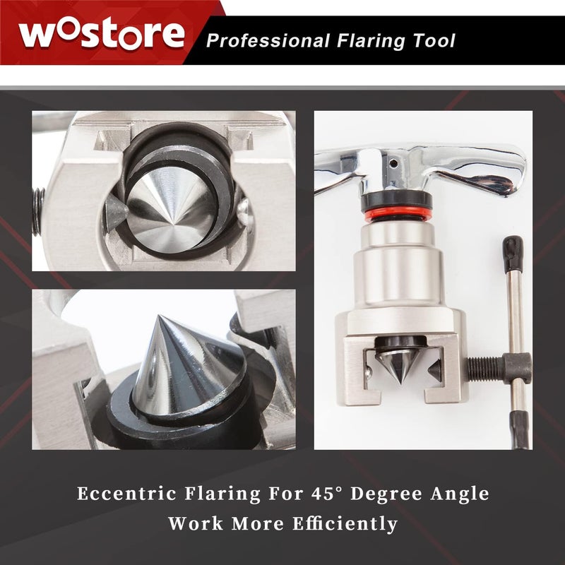 Wostore Flaring Tools Set 2 Flaring Bar for 15 Dies Sizes Eccentric Cone Refrigeration HVAC with Tube Cutter and Reamer - Image 5