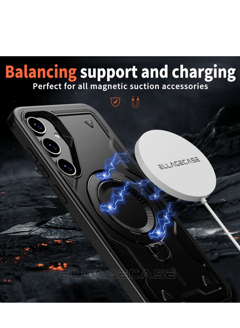 ELLAGECASE حافظة واقية مع حلقة لهاتف سامسونج جالاكسي S24 FE، حماية قوية من السقوط، إمكانية الوقوف أفقيًا ورأسيًا، حماية كاميرا متينة، دعم متوازن، وتوافق مثالي مع الملحقات المغناطيسية - Image 2