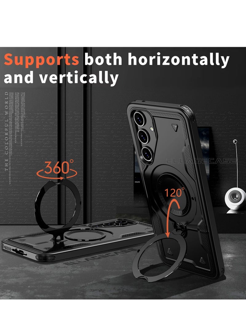ELLAGECASE حافظة واقية مع حلقة لهاتف سامسونج جالاكسي S24 FE، حماية قوية من السقوط، إمكانية الوقوف أفقيًا ورأسيًا، حماية كاميرا متينة، دعم متوازن، وتوافق مثالي مع الملحقات المغناطيسية - Image 5