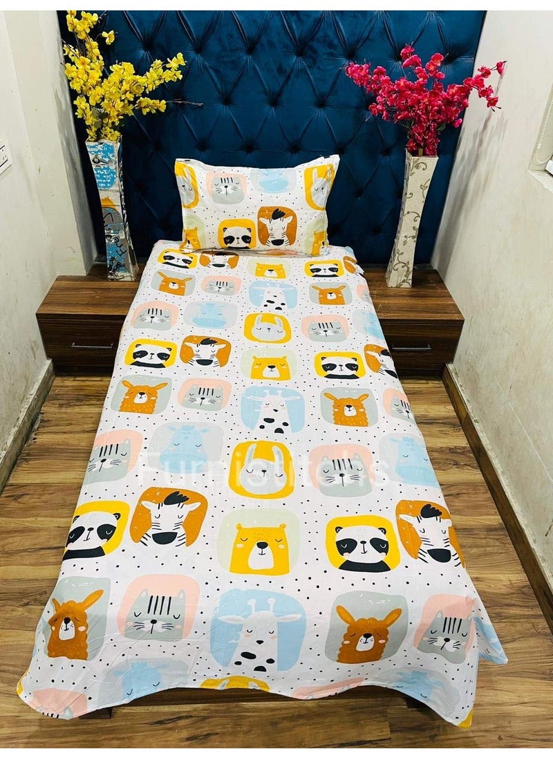 Furnistitchs Furnistitchs Microfiber Single Bed Sheet with 1 Pillow Cover 60X 90 inches Cotton Feel Arrow Blue Cow White 