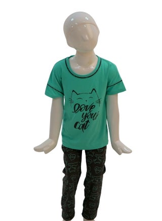 JOANNA Girl's Love Your Cat Print Short Sleeve Shirt & Long Pants Pajama Set, Mint Green - pzsku/Z8413C1C26983F6F5C7D9Z/45/_/1741338432/15689493-1716-4441-b3cd-e4ff88c082d9