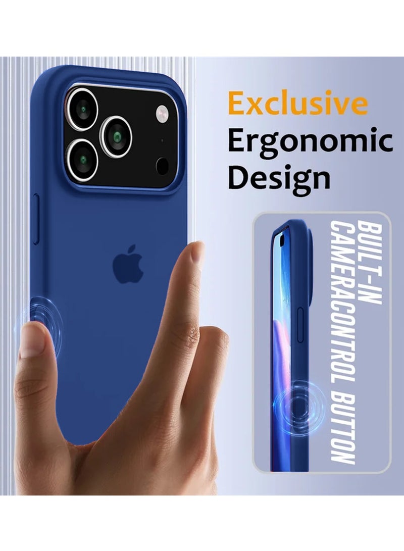 دبليو تيك جراب أبل آيفون 17 برو 5G 2025 الفاخر من نوع سيليكون السائل بجودة متميزة (MCRPSN) - الأزرق البحري - Image 4