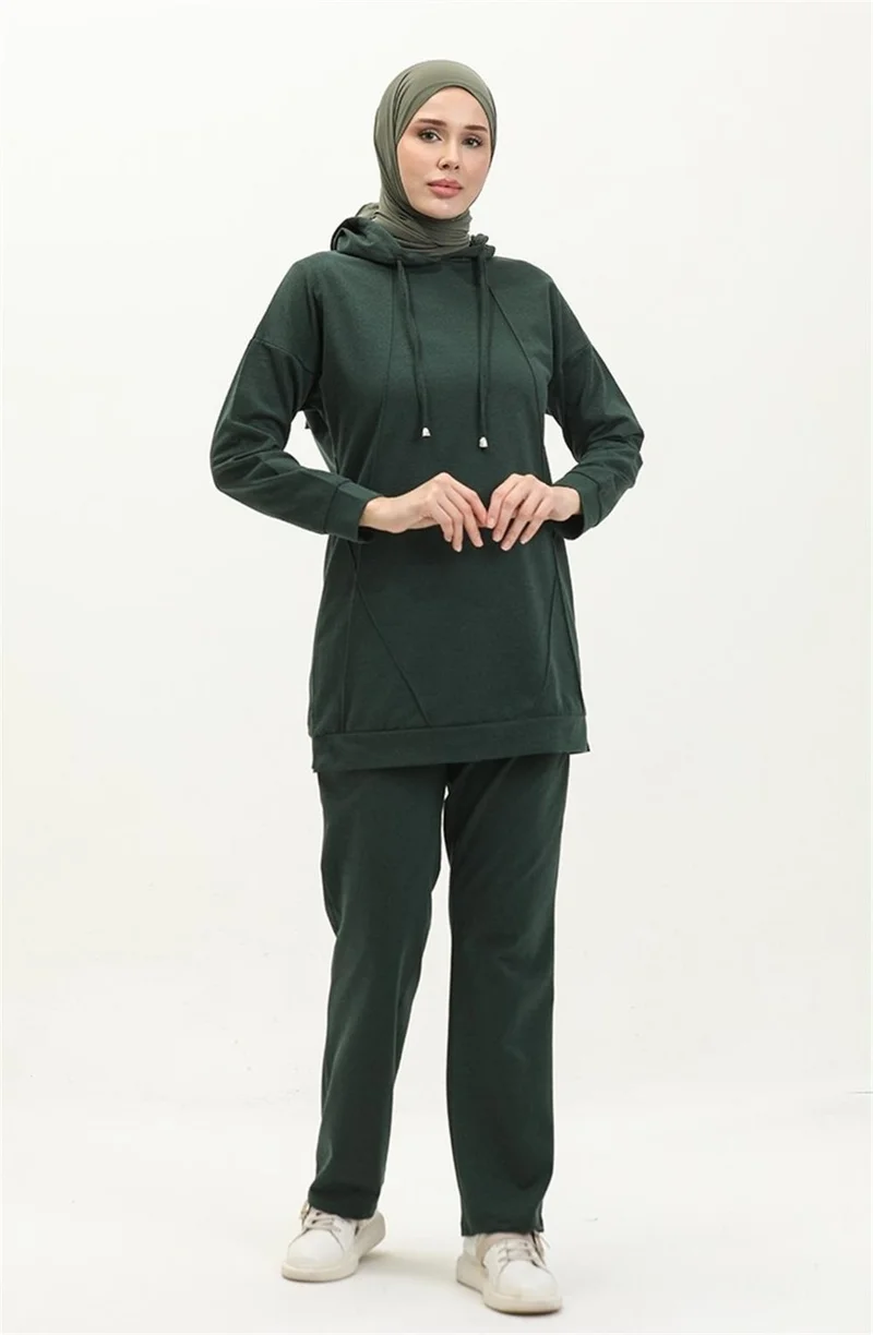 Bwest Hooded O Neck Plain Basic Double Tracksuit Sportswear Set - 3039 - Nefti