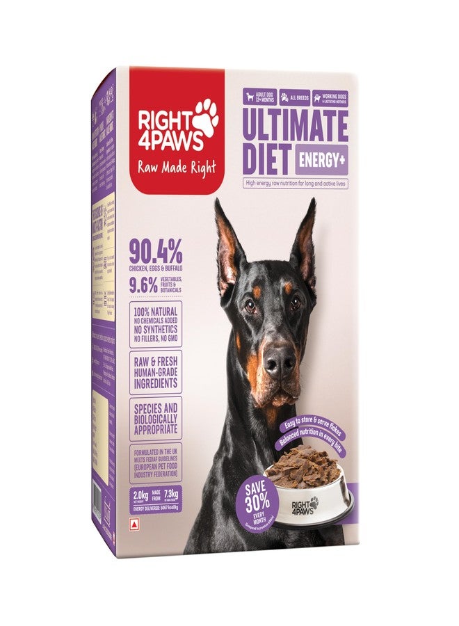 RIGHT4PAWS Energy+ Adult Dog Food| with 90.4% Animal Source & 9.6% Vegetables, Fruits, Herbs, botanicals & probiotics, 2kg - Image 1