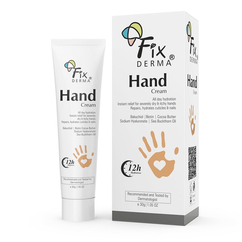 FIXDERMA Hand Cream for Women & Men | Hand Moisturizer | Hand Cream for Dry and Rough Hands | Cocoa Butter | Cream for Itchy Hand | All Skins Types - 30g