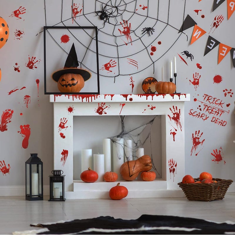 TOMALL 8 Sheets (77pcs) Halloween Stickers Bloody Handprint Footprint Red Blood Stickers for Window Mirror Wall Floor Car Halloween Theme Bleeding Self-Adhesive Creative Decals Decoration - Image 3