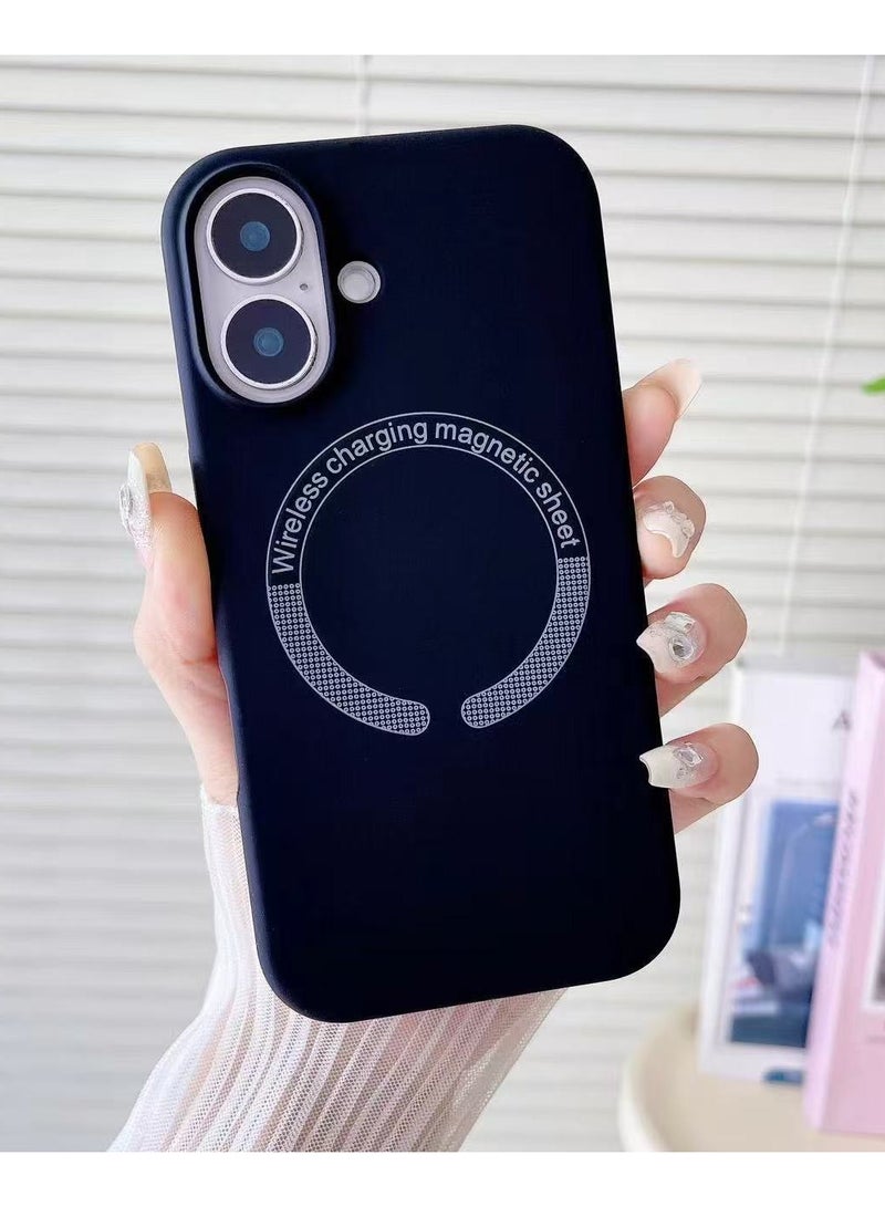 For iPhone 16 Large Hole Magnetic Liquid Silicone Phone Case Black - Image 1