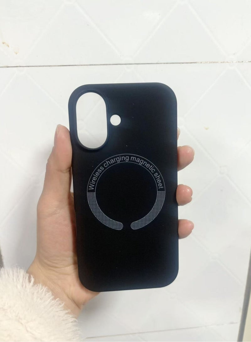 For iPhone 16 Large Hole Magnetic Liquid Silicone Phone Case Black - Image 2