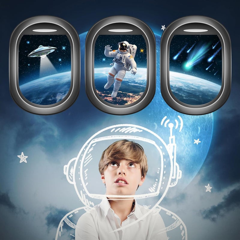 Robmoda Glow in The Dark 3D Space Wall Decals Set of 3 Galaxy Window Stickers for Wall Space Themed Room Decor for Kids Boys Blue - Image 5