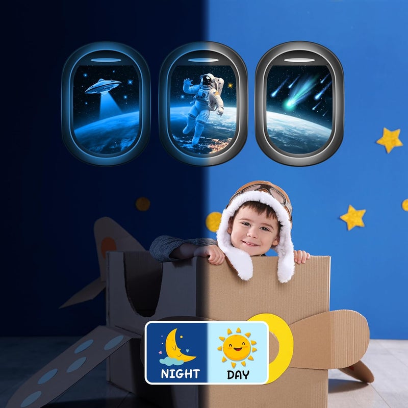 Robmoda Glow in The Dark 3D Space Wall Decals Set of 3 Galaxy Window Stickers for Wall Space Themed Room Decor for Kids Boys Blue - Image 3