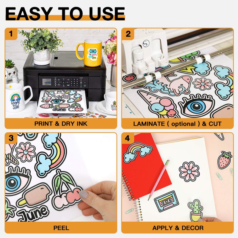 HTVRONT Printable Vinyl for Inkjet Printer & Laser Printer - 40 Pcs Glossy White Inkjet Printable Vinyl Sticker Paper, 8.5"x11" (140 g) - Image 2