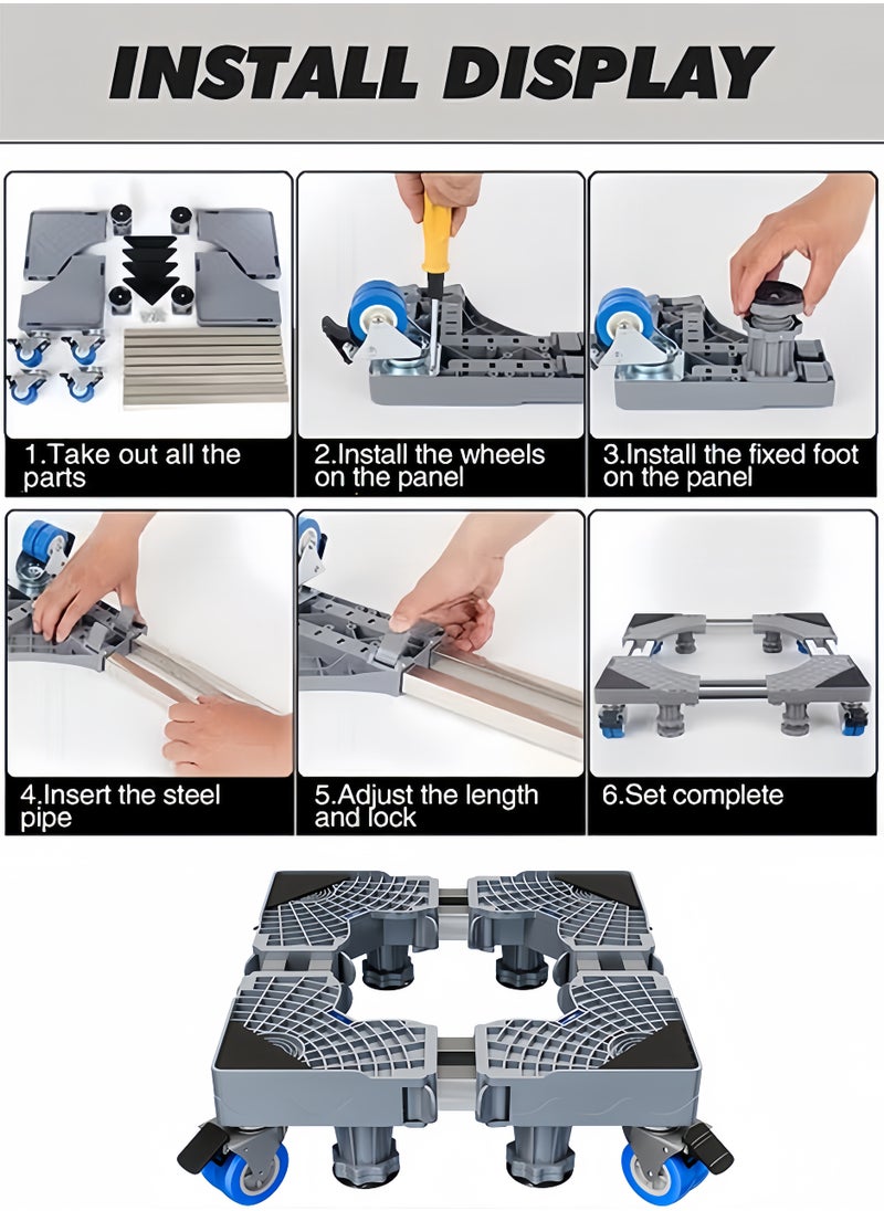 Mobile Base, Washing Machine Stand, Fridge Stand Base with 4 Locking Wheels and 8 Strong Feet