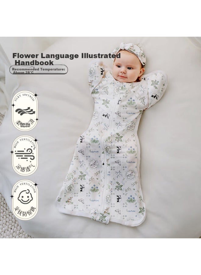 Ouyun Bamboo Cotton Baby Sleeping Bag, Surrender-style Anti-startle Sleeping Bag, Spring And Summer Swaddle Wrap, Floral Encyclopedia, 65*26 - Image 1