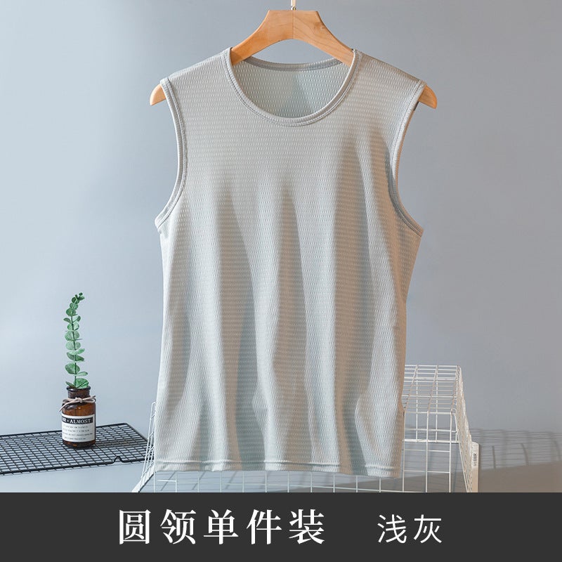 One Piece Hair Ice Silk Vest Mens Summer Thin Loose Quick-drying Hurdle Sweatshirt Sports Basketball Sleeveless T-shirt Light Gray [single piece]] 