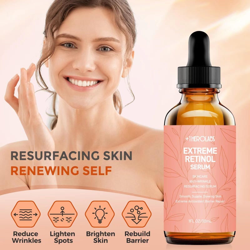 +1HEROLABS Retinol Serum for Face 2.5%, B5 Resurfacing Retinol Serum with Vitamin C, Vitamin E, Hyaluronic Acid, Niacinamide, Peptide for Anti-Aging, Wrinkle Smoothing, Dark Spot Corrector, Brighten Dullness - Image 2