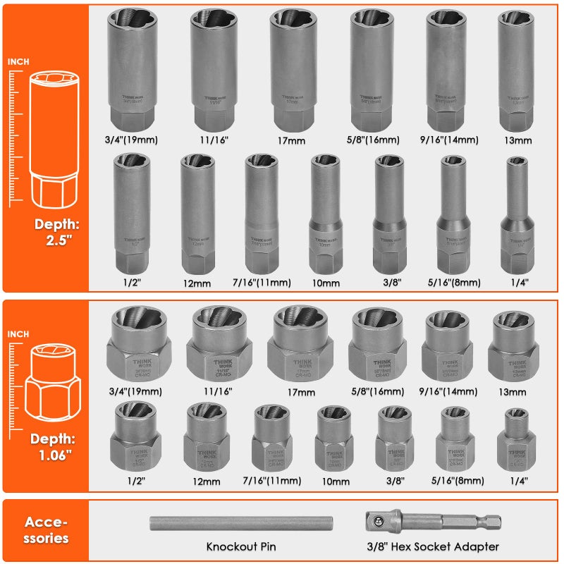 THINKWORK Broken Bolt Extractor Kit, 65 Pieces Easy Out Screw Extractor Set, Lug Nut Removal Tool with Left Hand Drill Bit Set for Removing Damaged, Frozen, Rusted, Rounded-Off Bolts, Nuts & Screws - Image 3