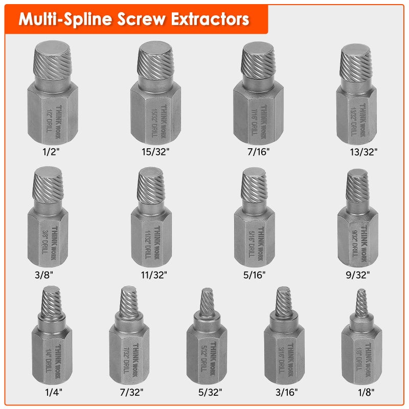 THINKWORK Broken Bolt Extractor Kit, 65 Pieces Easy Out Screw Extractor Set, Lug Nut Removal Tool with Left Hand Drill Bit Set for Removing Damaged, Frozen, Rusted, Rounded-Off Bolts, Nuts & Screws - Image 4