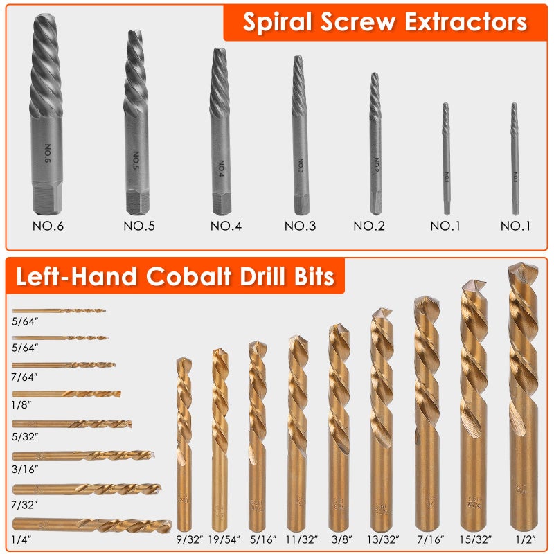 THINKWORK Broken Bolt Extractor Kit, 65 Pieces Easy Out Screw Extractor Set, Lug Nut Removal Tool with Left Hand Drill Bit Set for Removing Damaged, Frozen, Rusted, Rounded-Off Bolts, Nuts & Screws - Image 5