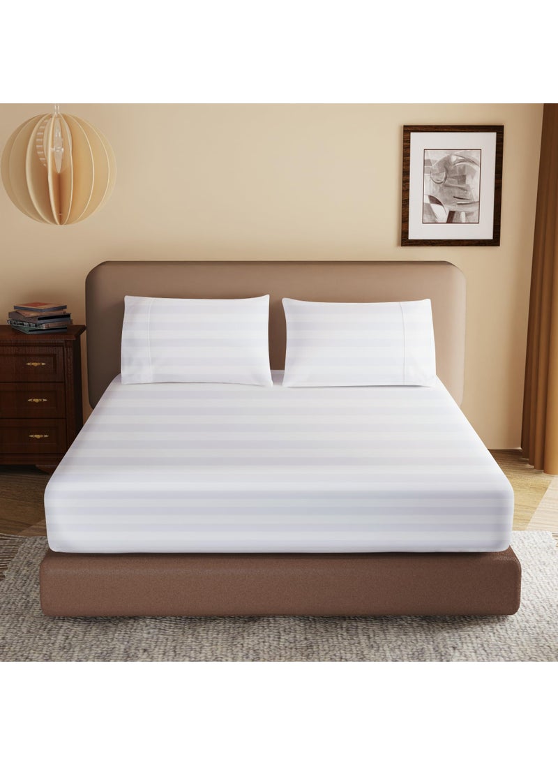 Zaizaihome 100% Egyptian Cotton Fitted Sheet Full Size  600 Thread Count  Single Fitted Sheet Only 16"" Deep Pocket Sheet  Soft & Elastic Sateen Weave Bottom Sheet for Hotel & Home (White-Stripe  Full)  - Image 1