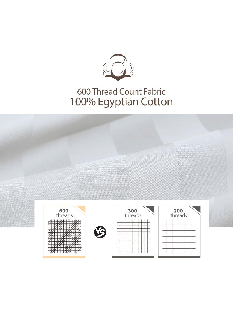 Zaizaihome 100% Egyptian Cotton Fitted Sheet Full Size  600 Thread Count  Single Fitted Sheet Only 16"" Deep Pocket Sheet  Soft & Elastic Sateen Weave Bottom Sheet for Hotel & Home (White-Stripe  Full)  - Image 5