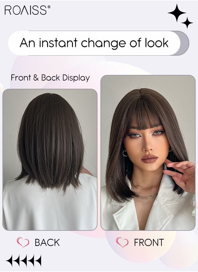 roaiss Black Bob Wig with Bangs, Short Straight Hair Wig for Women, Synthetic Natural Heat Resistant Fiber Wigs as Real Hair for Daily Wear, Party, Costume, Cosplay, 30cm (12 inches）  - Image 2