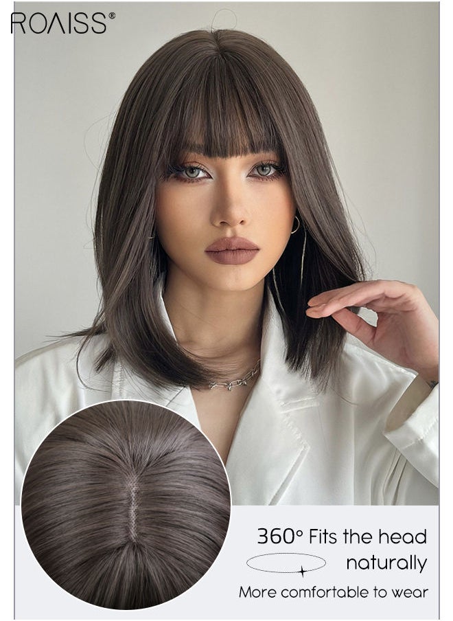 roaiss Black Bob Wig with Bangs, Short Straight Hair Wig for Women, Synthetic Natural Heat Resistant Fiber Wigs as Real Hair for Daily Wear, Party, Costume, Cosplay, 30cm (12 inches）  - Image 4