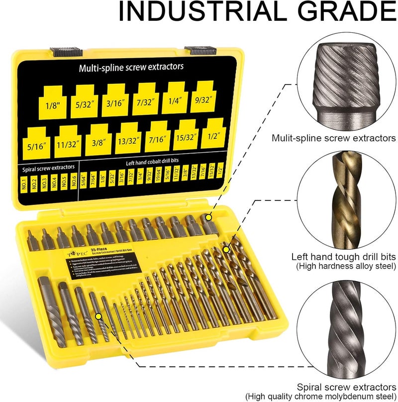 Topec 35-Piece Screw Extractor and Left Hand Drill Bits Set, Easy Out Screw Extractor Set with Reverse Drill Bits, Multi-Spline Extractors for Removing Broken Bolts and Stripped Screws - Image 3