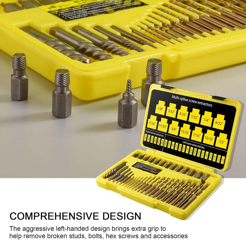 Topec 35-Piece Screw Extractor and Left Hand Drill Bits Set, Easy Out Screw Extractor Set with Reverse Drill Bits, Multi-Spline Extractors for Removing Broken Bolts and Stripped Screws - Image 5