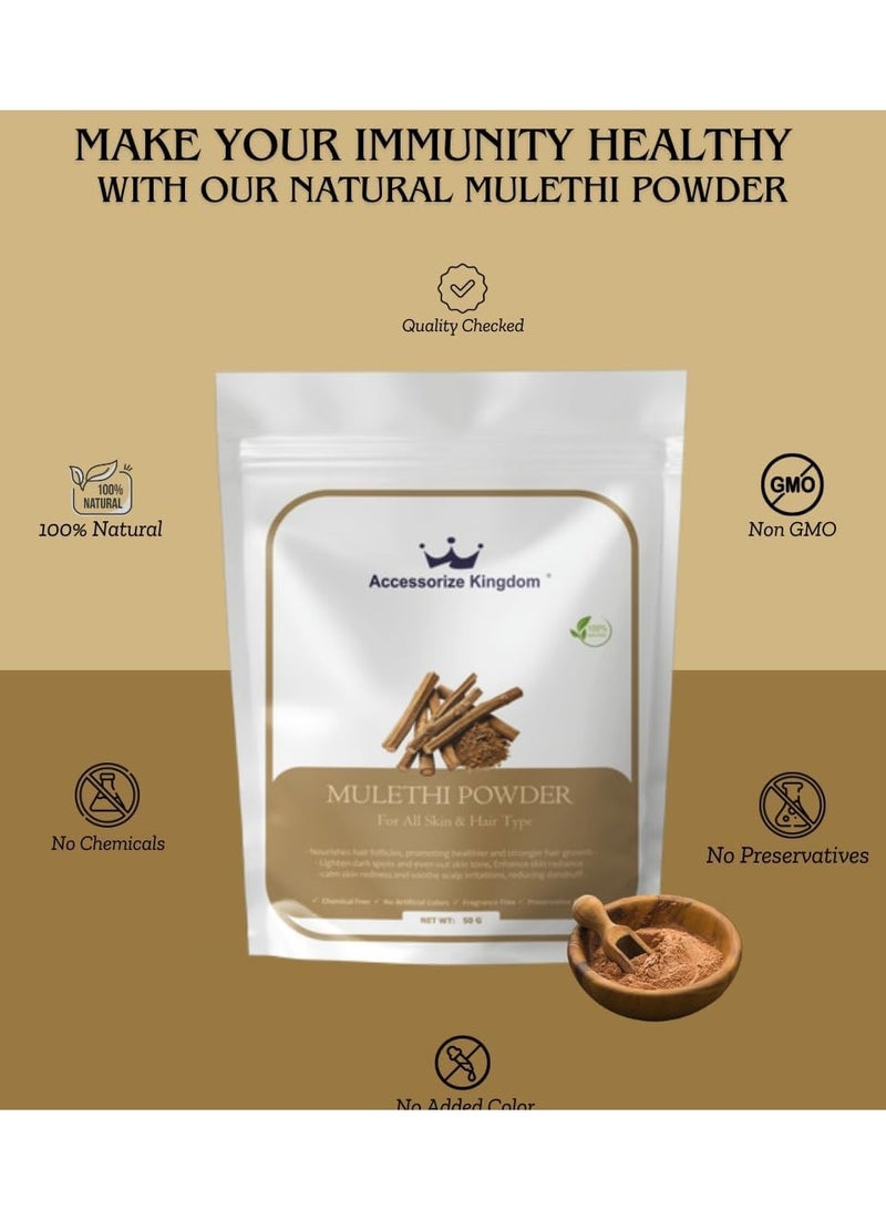 مملكة الإكسسوارات مسحوق الموليثي (٥٠ غرامًا) - طبيعي ونقي ١٠٠٪ | مناسب للبشرة والشعر | يُفتّح البشرة، يُقلّل من البقع الداكنة، ويُعزّز لونها الموحّد | يُقوّي الشعر، يُهدّئ فروة الرأس، ويُعزّز نموّه. - Image 2