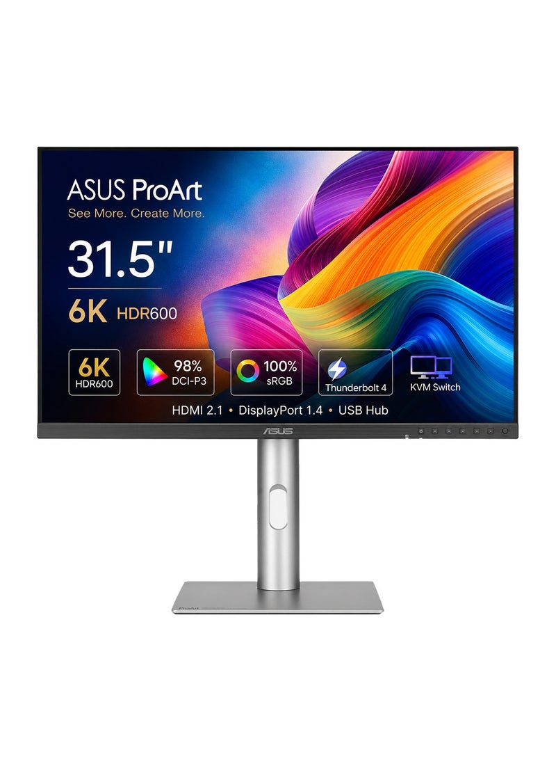 ASUS 31.5 Inch ProArt 6K HDR600 Professional Creative Monitor, 98% DCI-P3, 100% sRGB, Thunderbolt 4, HDMI 2.1, DisplayPort 1.4, USB Hub, KVM Switch, Tilt, Swivel, Pivot, Height Adjustable PA32QCV black - Image 1