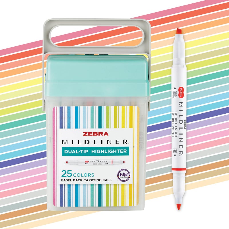 Zebra Pen Mildliner Dual-Tip Highlighter Set, Broad and Fine Tips, No Bleed, Ideal for Bible Highlighting, Journaling, School and Office Supplies, Assorted Ink in Carrying Case, 25-Pack (78025) - Image 1