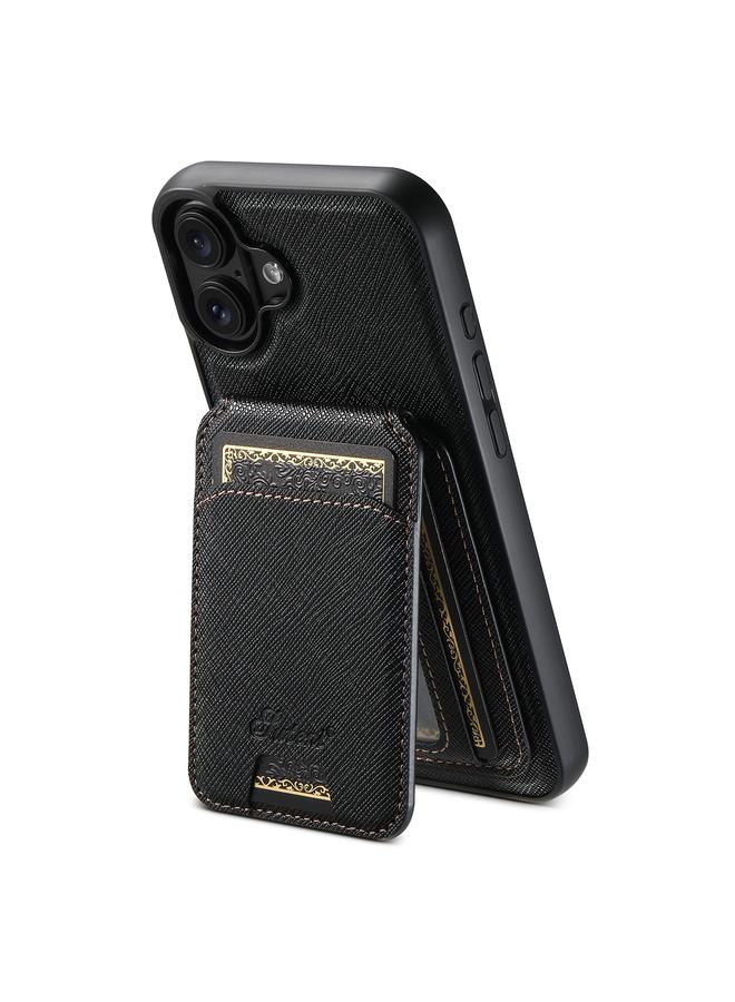 Suteni Case For iPhone 16 H18 Cross Grain MagSafe Wallet Leather Phone Case - Image 1