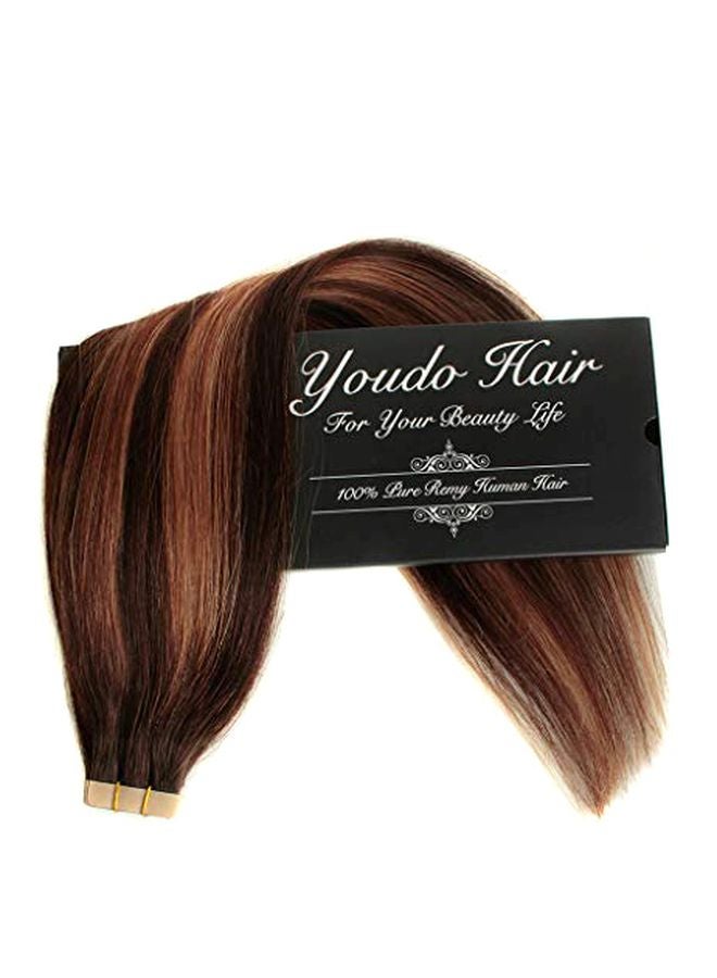NIBEMINENT 20-Piece Straight And Long Hair Extension Set Brown/Gold Brown 20inch  - Image 2