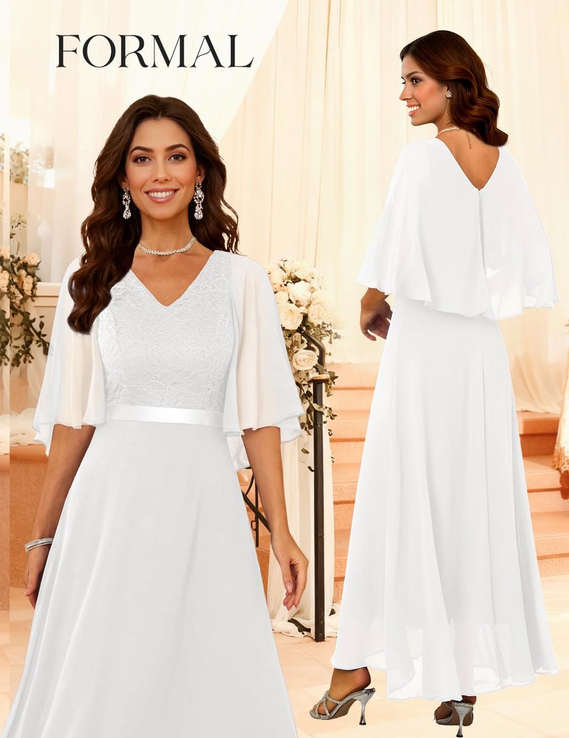 DRESSTELLS White Long Formal Dresses for Women, 2025 Fall V Back Mother of Bride Prom Party Evening Gown Cocktail Party Lace Dress Vestidos Elegantes De Mujer para Fiesta, L - Image 4