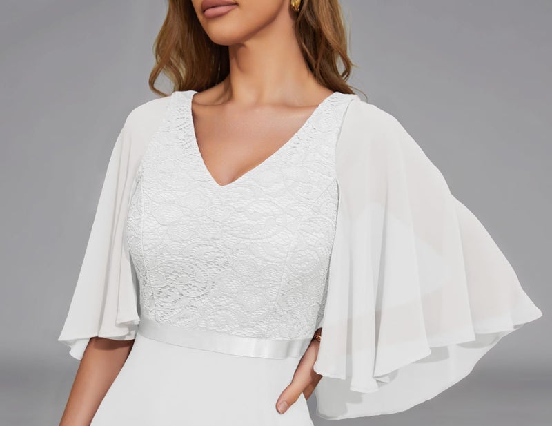 DRESSTELLS White Long Formal Dresses for Women, 2025 Fall V Back Mother of Bride Prom Party Evening Gown Cocktail Party Lace Dress Vestidos Elegantes De Mujer para Fiesta, L - Image 3