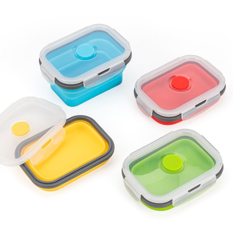 Collapsible Food Storage Containers with Airtight Lid 118 oz Small Kitchen Stacking Silicone Collapsible Meal Prep Container Set for Leftover Microwave Freezer Dishwasher Safe 4 Colors Set of 4